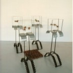chars à ponpons, 1994,120x140x150, métal, cuivre, terre cuite